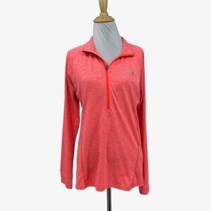 Under Armour Shirt Womens M Medium Neon Peach Tech Twist Half Zip Long Sleeve